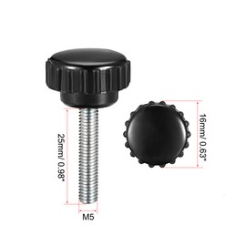 sourcing map M5 x 25mm Metric Male Thread Knurled Clamping Knobs Grip Thumb Screw on Type Hand Clamping Handle Bolt with Plastic Knobs Black 3 Pcs