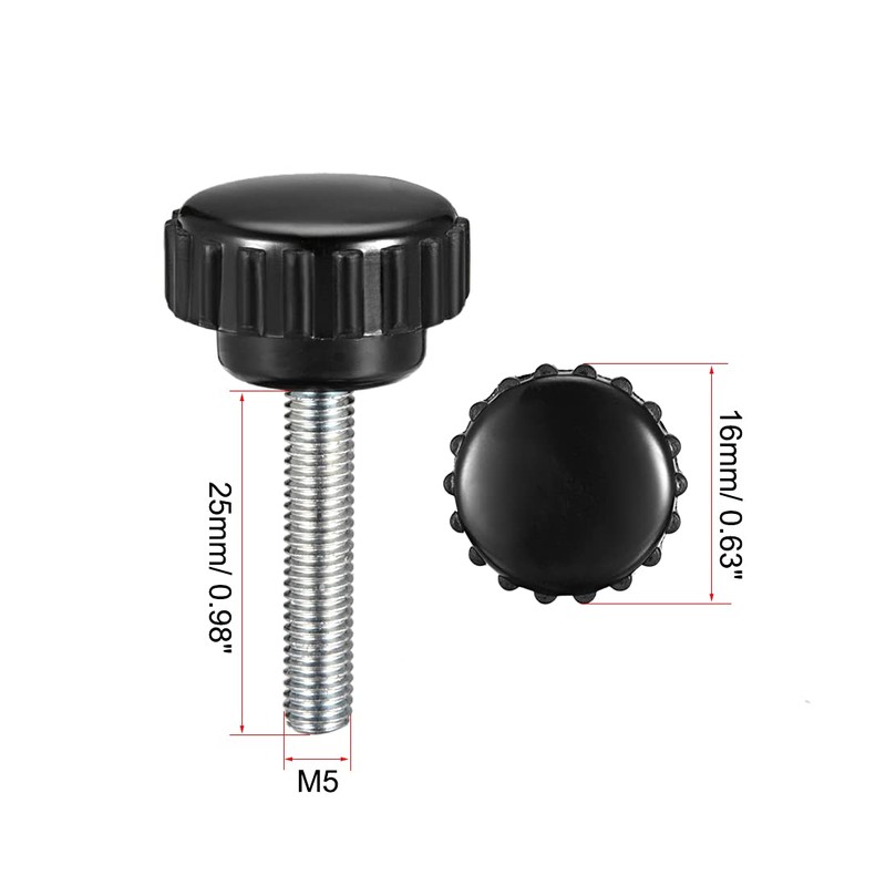 sourcing map M5 x 25mm Metric Male Thread Knurled Clamping