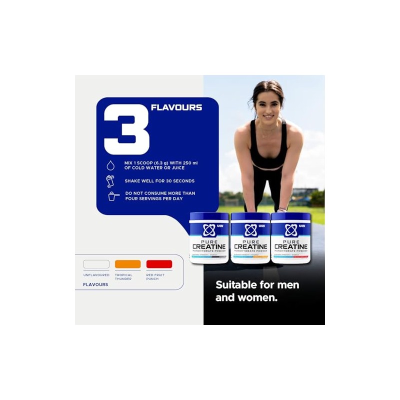 USN Micronised Creatine Powder 500g (79 Servings): Tropical Thunder Flavour,