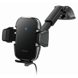 Pellucid PPH2305 In-Car Smartphone Holder, High Speed Wireless Charging, Qi Certified Product, Automatic Opening/Closing, Built-in Capacitor, Long Arm, Low Position, Strong Suction Cup Dashboard