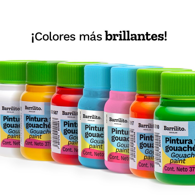 Barrilito Pintura Témpera gouaché color Negro, 6 botes de 37ml.