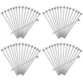 Tuperoymse 60Pcs Cocktail Picks, 4 Inch Reusable Stainless Steel Martini Picks Cocktail Toothpicks for Olives Appetizers Sandwich