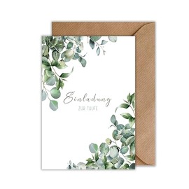 WBdesignz 10 x Christening Invitation Cards with Envelopes - Eucalyptus (DIN A6)