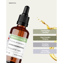 wesentlich. Apricot Kernel Oil Organic 50 ml with Pipette Gentle Face Oil for Sensitive Skin 100% Pure Care Oil Cold Pressed & Vegan