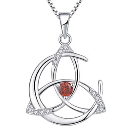YL Celtic Necklace 925 Sterling Silver 12 Birthstones Cubic Zirconia Moon and Celtic Knot Pendant for Women Chain Length 45 + 3 cm, Silver, Garnet