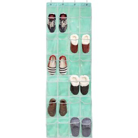 Simple Houseware 24 Pockets - Crystal Clear Over The Door Hanging Shoe Organizer, Turquoise (64'' x 19'')