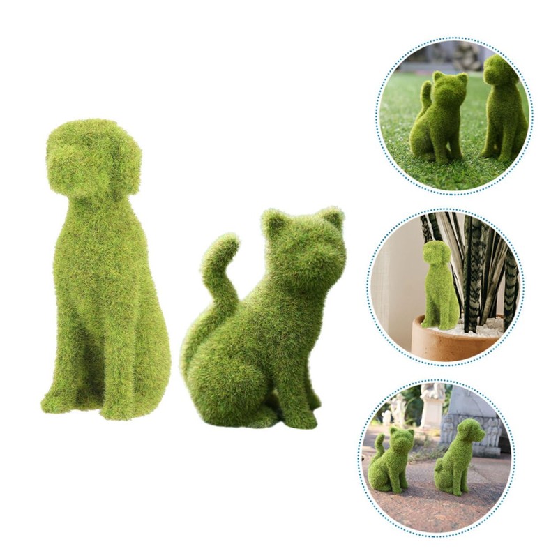 Abaodam 2pcs Faux Moss Dog Cat Figurines Realistic Simulation Outdoor