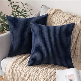 MIULEE Pack of 2 Corduroy Throw Pillow Covers Soild Decorative Pillow Cases Soft Square Cushion for Couch Sofa Bedroom Car 16 x 16 Inch 40 x 40 cm, Navy Blue