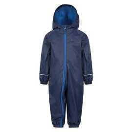 Mountain Warehouse Kids Junior Spright Printed Toddler Waterproof Rain Suit, Fleeced Lined Quick Dry, One Piece Taped Seams Rain Suit Over Coat Navy 6-9 Months