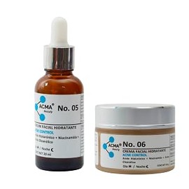 Serum y Crema Facial Hidratante para Control de Acné de Día y Noche con Ácido Hialurónico, Vitamina B5, Niacinamida y Ácido Oleanólico