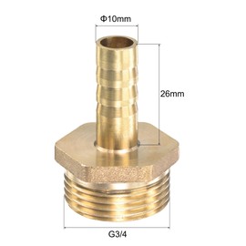 sourcing map Brass Hose Barb Fitting Straight 10mm x G3/4 Male Thread Pipe Connector with Stainless Steel Hose Clamp, Pack of 1