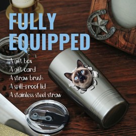 Onebttl Siamese Cat Gifts, 3D Cat Gifts for Cat Mom/Dad, 20 oz Travel Insulated Tumbler, Perfect for Christmas, Birthday, Thanksgiving, Gifts Box Included