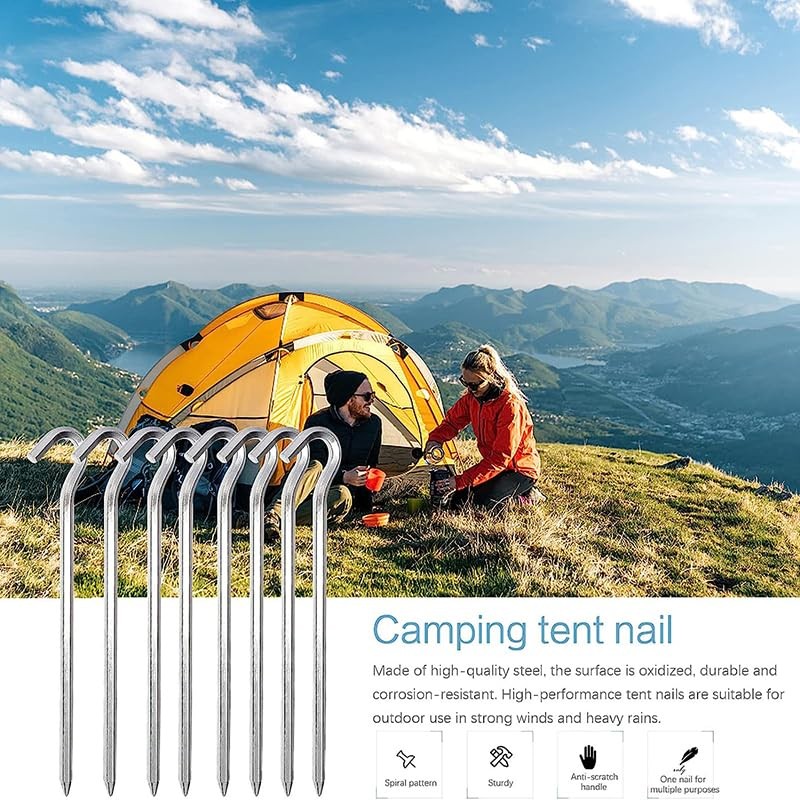 12PCS Tent Pegs Steel Ground Camping Stakes Outdoor Nail 6mm