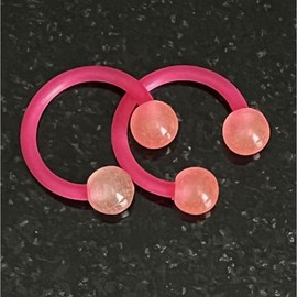 PAIR of Unique Glow in Dark Flexible Circular Barbells Septum Ring - 16g - Internal Diameter 10mm - White, Pink, Blue or Green! - Color: Pink