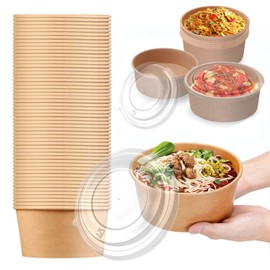 TOPtoper 36Oz 50Pcs Large Paper Bowls with Lids, Disposable Soup Serving Bowls Bulk Party Supplies for Hot/Cold Food, Soup (36 OZ)