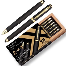 Gel Ink Rollerball Stylus Pen - 18 Pack,1.0mm Gel Pen Bold Point,2 in 1 Capacitive Stylus Pen,Large Capacity Black Ink,Writing Smoothly for Office,Business,Gift,Metal Gold Clip,Kaka Rabbit