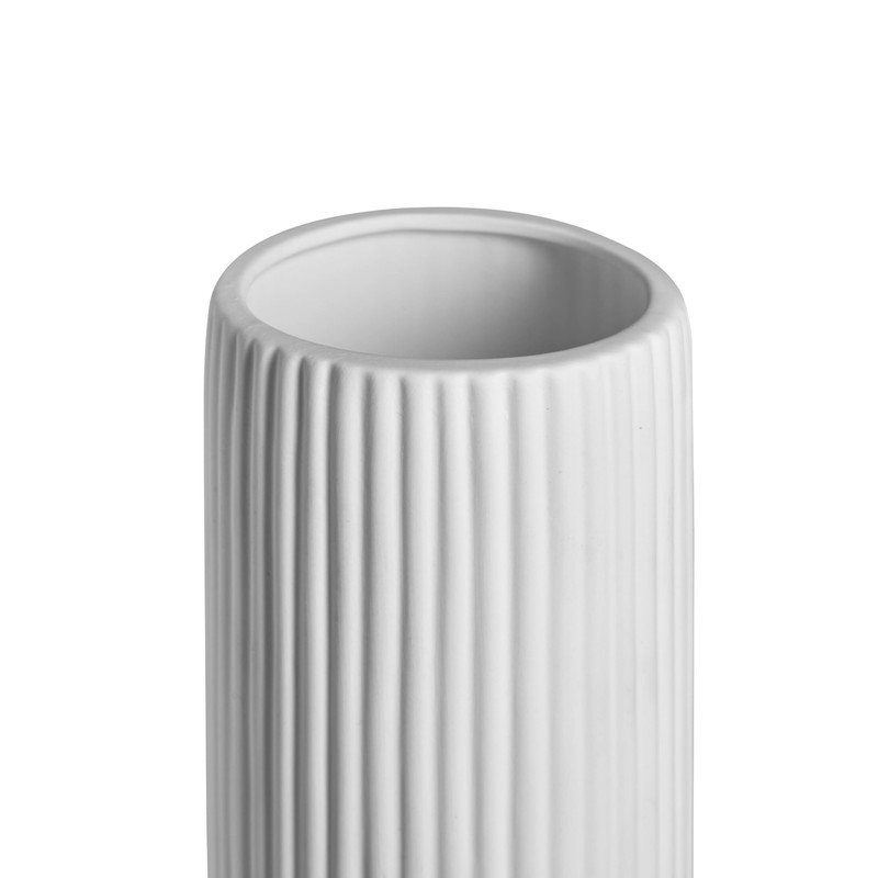 White Ceramic Vase - Modern Design Vase, Ribbed Vase for