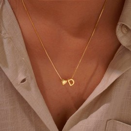 CUEZIY Initial Heart Necklace for Women 14K Gold Plated A-Z Letter Necklace Dainty Bubble Heart Pendant Tiny Initial Necklaces for Women Teen Trendy Jewelry Gifts