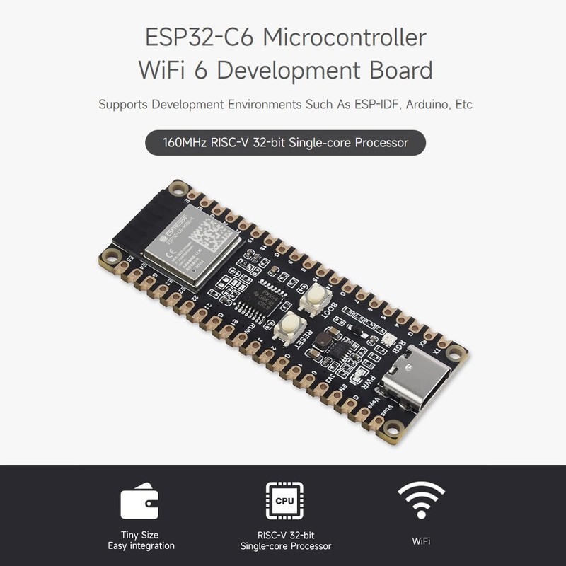 Waveshare ESP32-C6 Microcontroller, WiFi 6 Development Board, 160MHz Single-Core Processor,