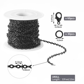 Lemonkey 33 Feet Metal Black Necklace Chains Cable O-Shaped Links Chains Bulk for Jewelry Making DIY Craft Kit with Lobster Clasps Jump Rings