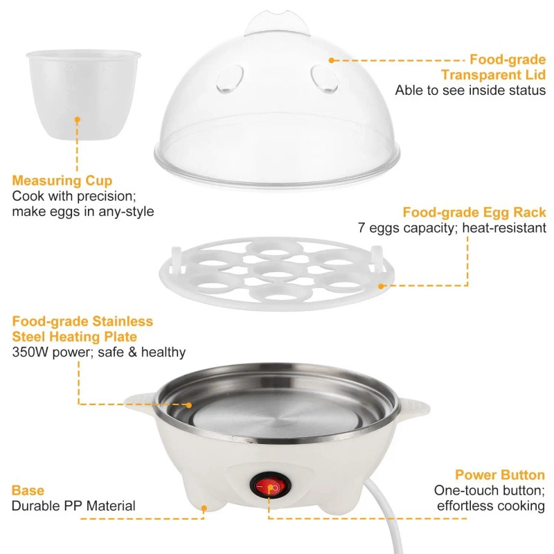 BPA-Free 7-Capacity Electric Egg Cooker Auto-Off Hard-Boiled Egg Maker with