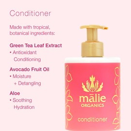 Mālie Organics Conditioner, Plumeria Scent, Daily Hydration for All Hair Types, Green Tea Extract + Avocado Oil, Vegan, 14 oz