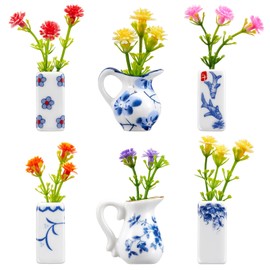 6 Pcs Mini Blue and White Porcelain Ceramic Vase Magnets for Fridge and Flower, Cute Magnetic Plant Pot Vases Tiny for Refrigerator, Funny 3D Creative Accessories, Small Decoration for Kitchen Office