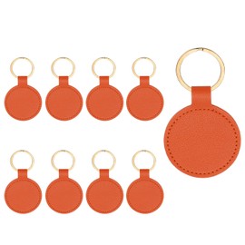 PATIKIL 9pcs Leather Keychain Blanks, 50mm Sublimation Keychain Blanks PU Leather Key Chain Bulk Keyring with Rings for Name Tag Dog Cat Collar Keys, Round,Orange