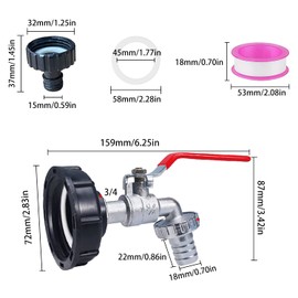 ZIOYA IBC Outlet Tap 3/4 Inch 1000 Litre Water Tank Accessories IBC Tank Accessories IBC Tote Tank Drain Adapter for Rainwater Tanks Stopcock Tap Container Accessories