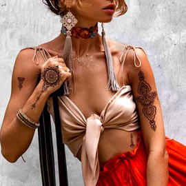 Brown Tattoos Sticker For Women Girls 10 Sheets, Waterproof Temporary Tattoos Kits, Lotus Mandala Flower Temporary Tattoos Neck Chest Arm