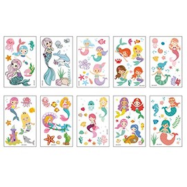 10 Sheets Mermaid Tattoo Stickers, Temporary Tattoos, Children's Birthday Party Favours, Small Gifts for Girls