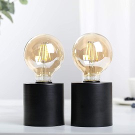JHY DESIGN Set of 2 Black Table Lamp Battery Powered 7" Tall Cordless Lamp Light with Edison Style Bulb Battery Operated Great for Living Room Bedroom Weddings Parties Indoors Outdoors