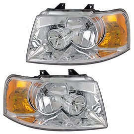 Brock Replacement Driver and Passenger Headlights Headlamps with Chrome Bezel Compatible with 2003-2006 Expedition 6L1Z13008BA 6L1Z13008AA