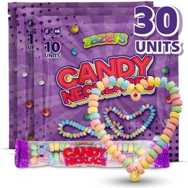 30 Candy Necklace Individually Wrapped - Party Favors for Kids Bulk 30 Count of Stretchable, Edible, Fruity Rainbow Candy Necklaces with Colorful Fruit Flavor for Party Favor Supplies