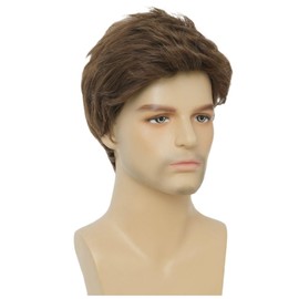 Siudus Men's Brown Short Wig Straight Side Part Layer Natural Hair Wig Synthetic Fibre Guy Male Wig for Daily Use