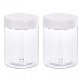 sourcing map Round Plastic Jars with White Screw Top Lid, 10oz/ 300ml Wide-mouth Clear Empty Containers for Storage, Organizing, 2Pcs