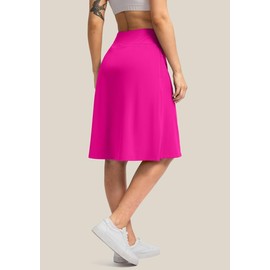 Viodia 25" Knee Length Skorts Skirts for Women with Zipper Pockets Stretchy Modest Aline Midi Skort for Casual Summer Travel Rose