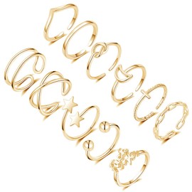 Honsny 11PCS Adjustable Stackable Rings for Women, Silver Gold Knuckle Rings Set Joint Finger Rings Pack Cute Rings for Teen Women