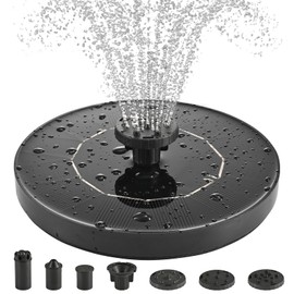 1W Solar Bird Bath Fountain Pump, Solar Fountain, Solar Powered Water Pump, Outdoor Water Fountain with 6-in-1 Nozzles, Free Standing Floating Solar Powered for Bird Bath, Garden, Pond, Pool, Outdoor