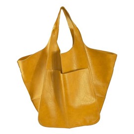KlaOYer Oversized Leather Tote Bag Large Capacity Work Hobo Pu Leather Bucket Purse And Handbag Big Soft Travel Shopping Bag (Yellow 2)