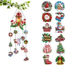 Ginfonr Wind Chimes Diamond Art Kit for Adults, 3D Suncatchers Christmas DIY Craft Kit with Crystal Pendant Hanging Ornaments, Acrylic Windcatcher for Patio, Backyard, Indoor & Outdoor Decor