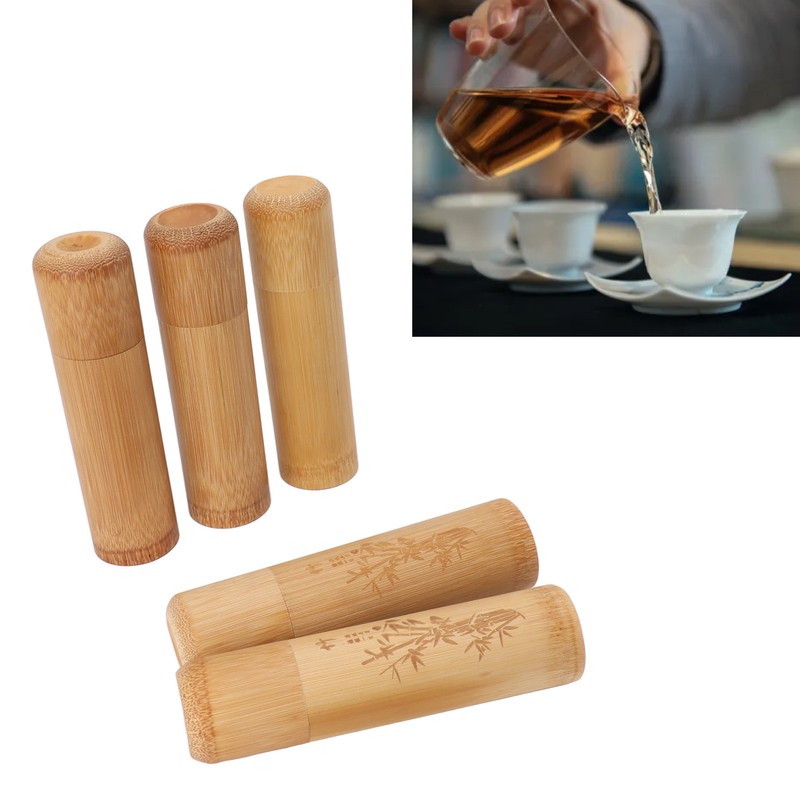 5pcs 12cm Length Travel Bamboo Tea Canister Tea Storage Container