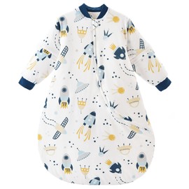 Chilsuessy Baby Sleeping Bag Winter with Removable Long Sleeve Padded Baby Sleeping Bag Small Children All-Year Sleeping Bag Pyjamas for Boys and Girls Extra Soft Spaceship / 2.5 Tog, 90-110 cm