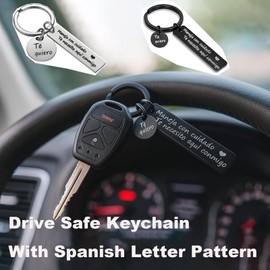 Drive Safe Keychain, Te necesito aqui conmigo Spanish Pendant I Love You Keyring Christmas Gifts for Boyfriend Husband（Silver）