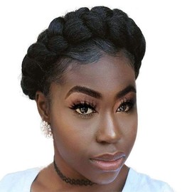 DIGUAN Afro Thick Yaki Straight Wide 2 Strands Synthetic Hair Braided Headband Chunky Plaited Braids Elastic Stretch Hairpiece for black Women Girl Kinky Straight (Brunette Brown)