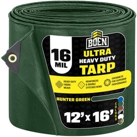 Ultra Heavy Duty Tarp Waterproof Large Cover | Hunter Green, 12' x 16 16 Mil Thick | Rip Proof Tarps | Thick Weave Material, UV Resistant Great for Tarpaulin Canopy Tent, Boat, RV or Pool Cover