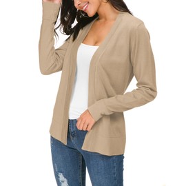 Urban CoCo Women's Long Sleeve Open Front Knit Cardigan Sweater (L, Apricot)
