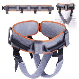 Gait Belt Transfer Belt for Seniors with 7 Handles, Medical Nursing Gate Belts with One-Click Buckle for Elderly Walking, Lifting Belts with 2 Detachable Leg Straps, Breathable(Orange Grey-M)