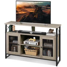 WLIVE TV Stand 55 inch TV, Tall Entertainment Center with Storage, Farmhouse Industrial TV Console for Bedroom Living Room, Greige