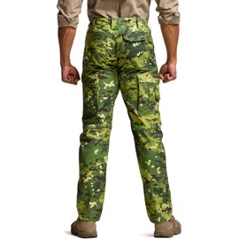 CQR Men's Utility Flex Cargo Pants, Classic-Fit Casual Stretch Work Pants, Water Resistant Lightweight Tactical Hiking Pants, Tac Utility Camo Monsoon, 32W x 30L